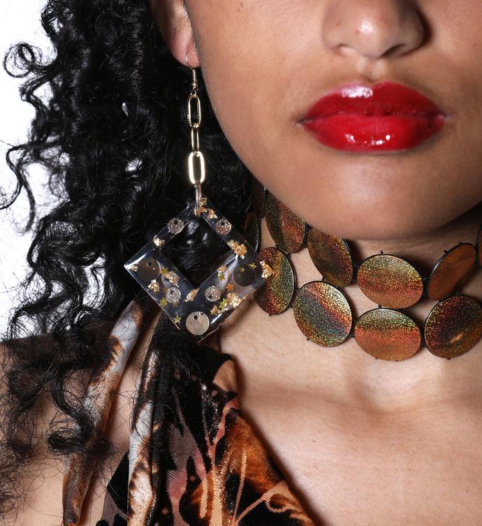 Large Golden Foil & Sequin Earrings