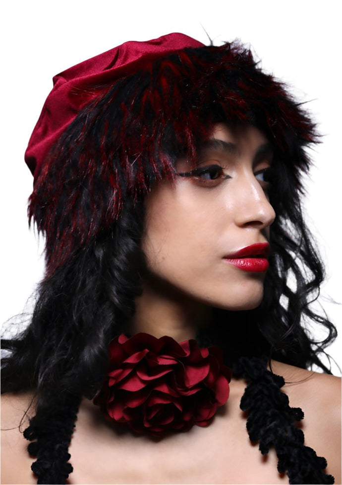 Red Faux Fur Pillbox Hat