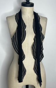Grey Striped Ruffle Scarf