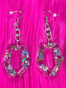 Multi Color Glitz Heart Earrings