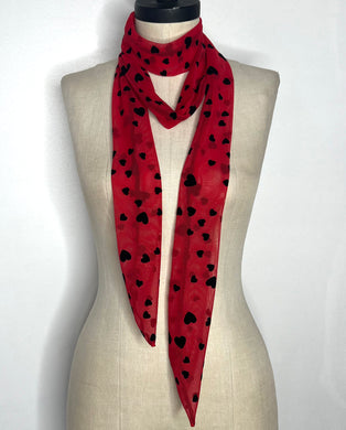 Long Red Mesh Scarf with Hearts
