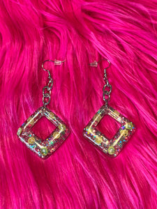 Lemon & Kiwi Rectangular Glitter Earrings