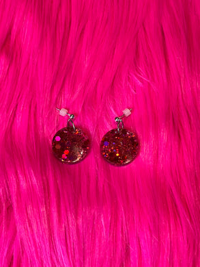 Red Circle Glitter Earrings