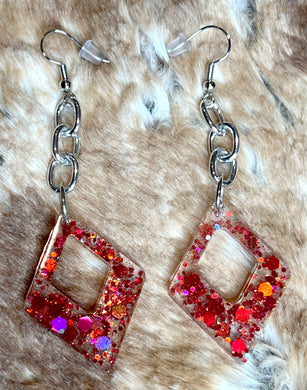 Red Sparkle Diamond Shaped Earrings