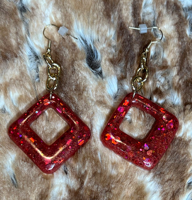 Red Rectangular Sparkle Earrings