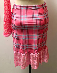 Pink Plaid Pencil Skirt